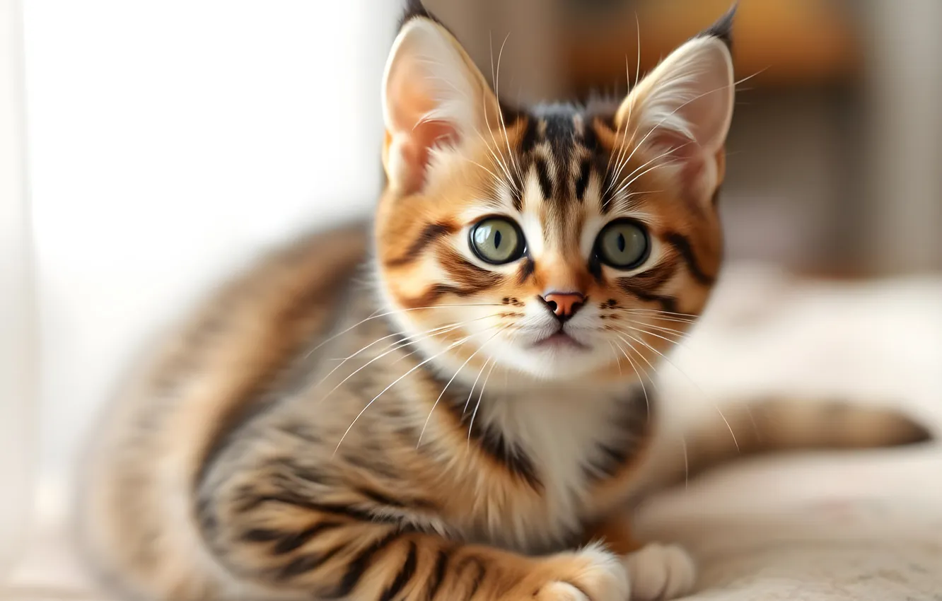 Photo wallpaper cat, look, pose, legs, lies, kitty, face, light background