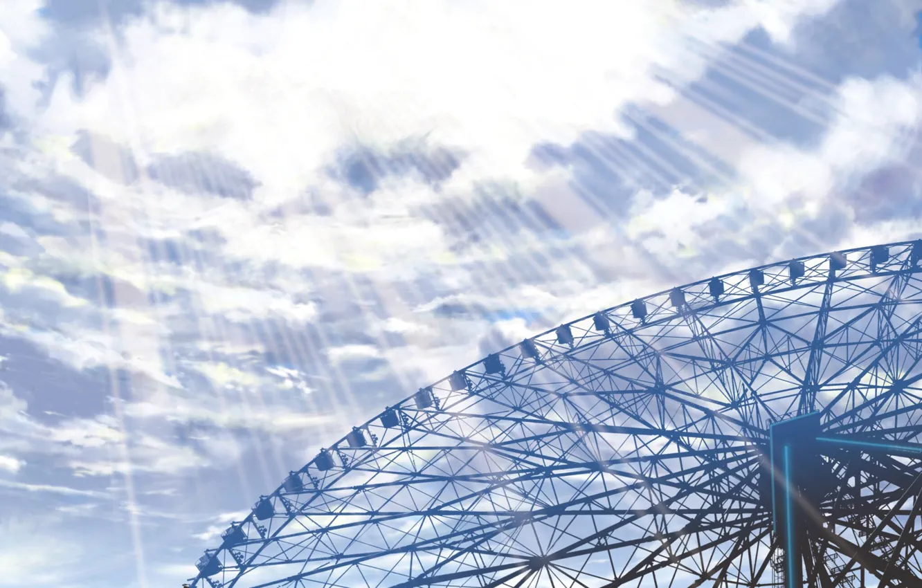 Photo wallpaper the sky, rays, Ferris wheel