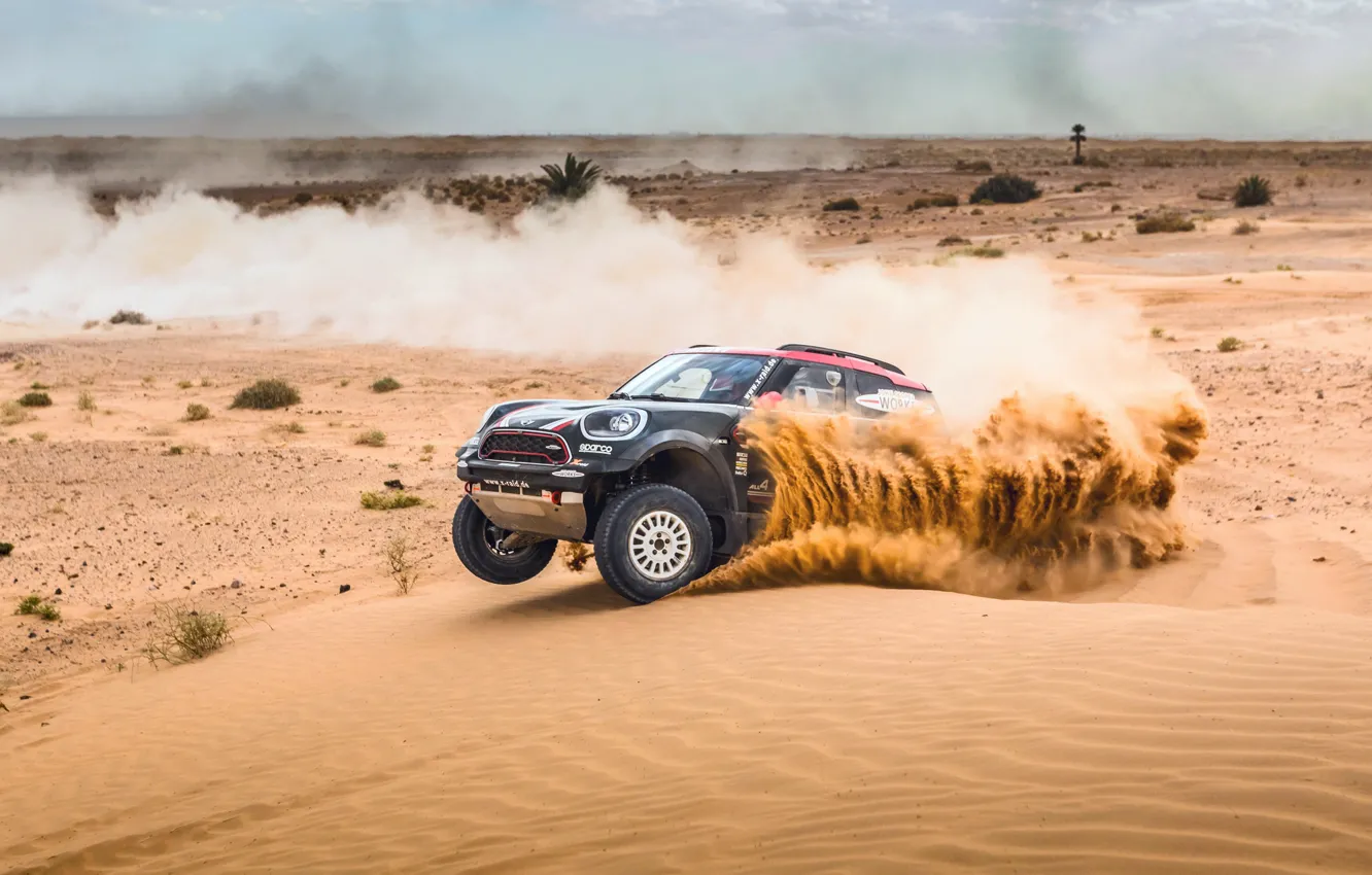 Photo wallpaper sand, race, sport, desert, speed, Mini, dust, dunes