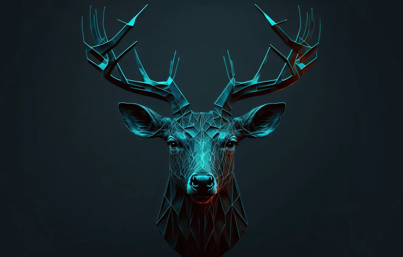 Photo wallpaper minimalism, head, deer, AI ART