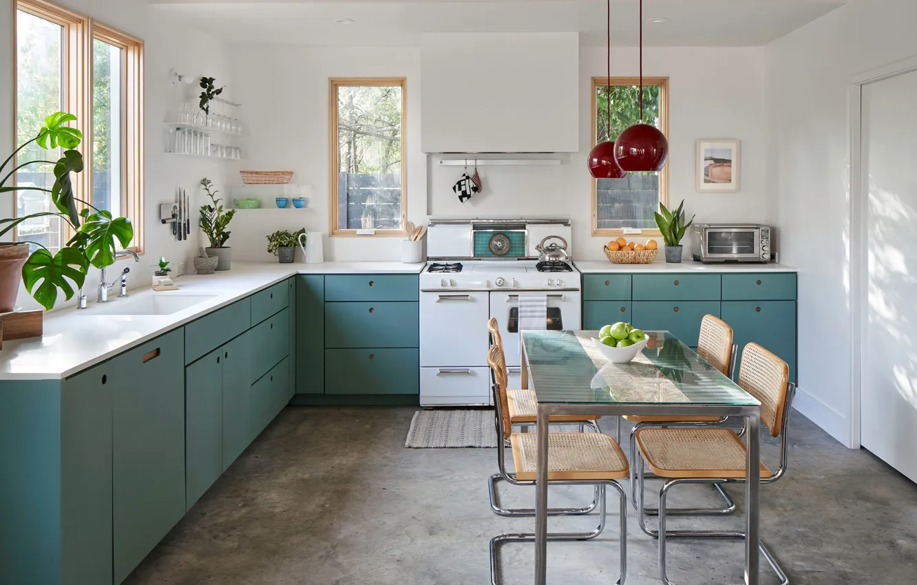 Photo wallpaper design, style, interior, kitchen, bright room, dining room, dining area