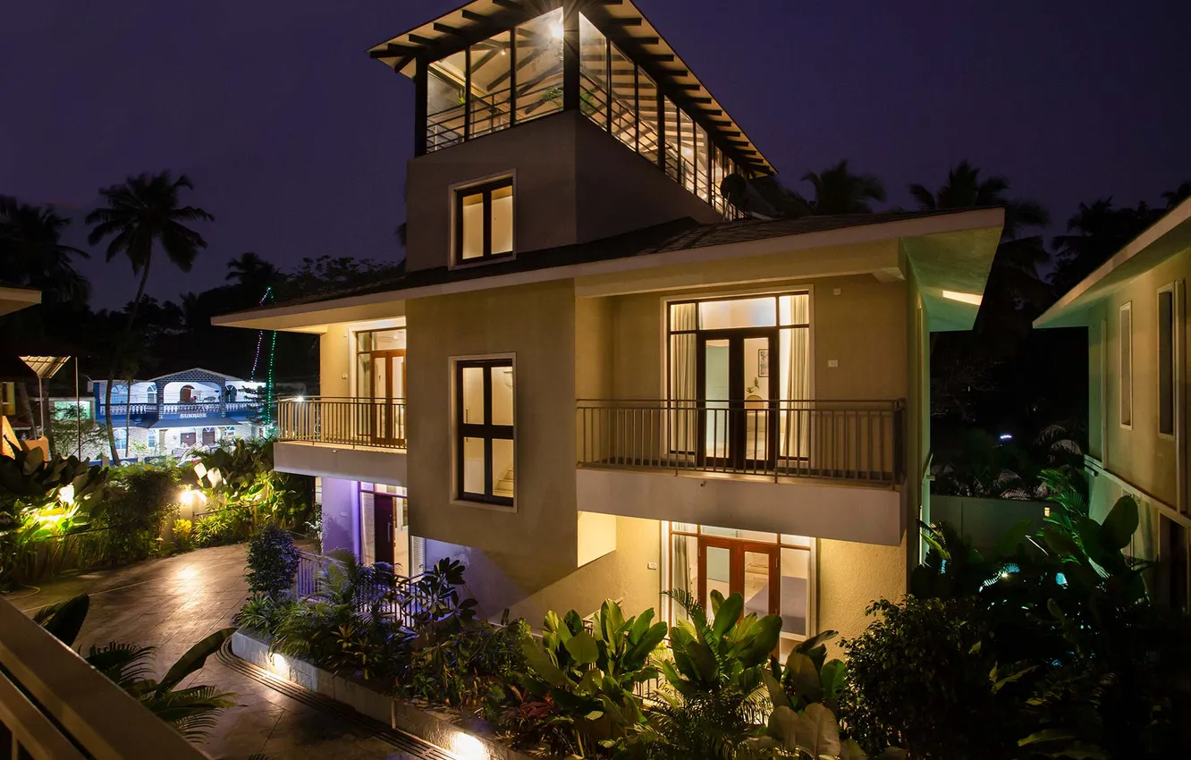 Photo wallpaper the evening, Villa, lighting, architecture, the city