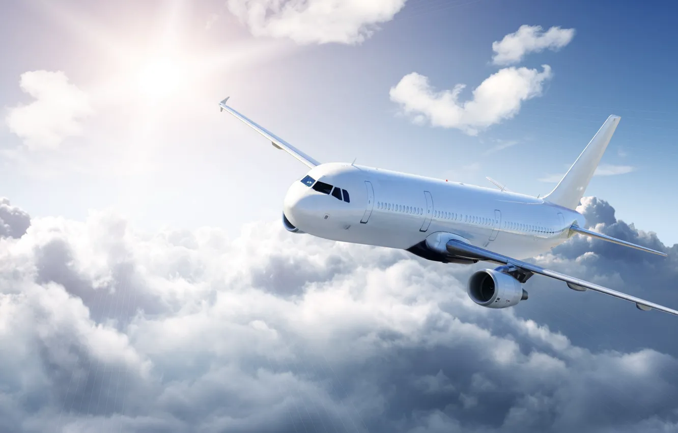 Photo wallpaper the sky, clouds, the plane, passenger, air transport