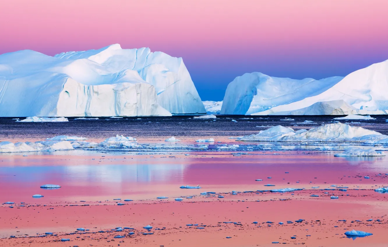 Photo wallpaper sunset, Arctic, glaciers