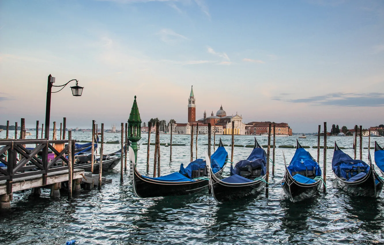 Photo wallpaper the sky, boat, Italy, Church, Venice, channel, gondola
