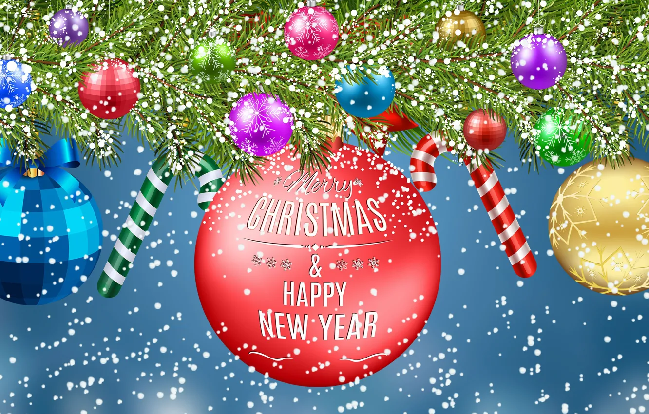 Photo wallpaper Graphics, Congratulations, Christmas, Bombki, New Year