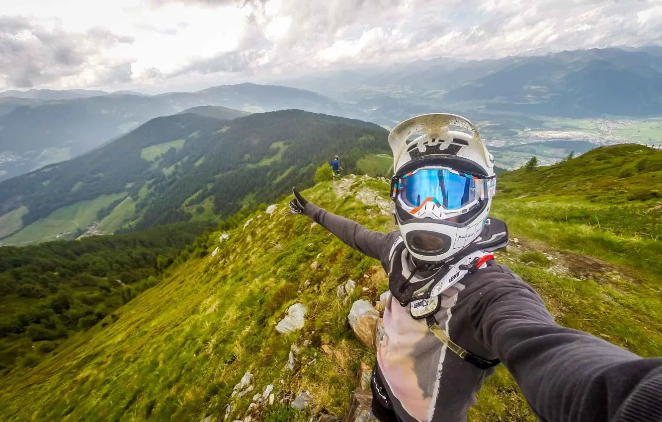 Photo wallpaper mountains, nature, bike, large, downhill, downhill