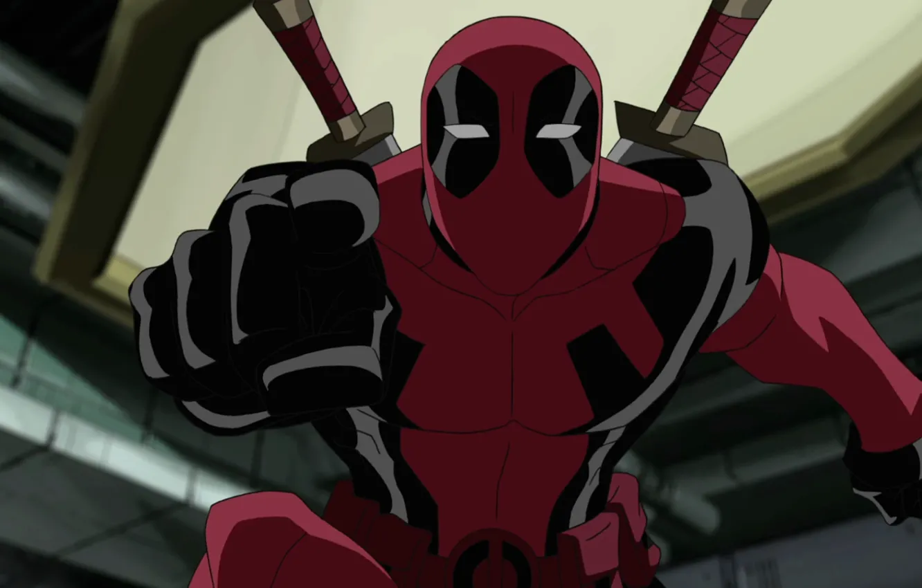 Photo wallpaper cartoon, katana, Deadpool, Wade Wilson, Specifies