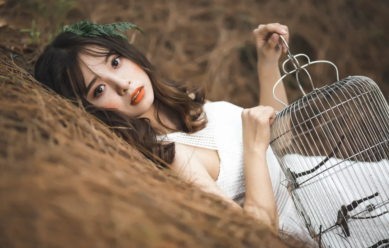 Photo wallpaper look, girl, cell, Asian