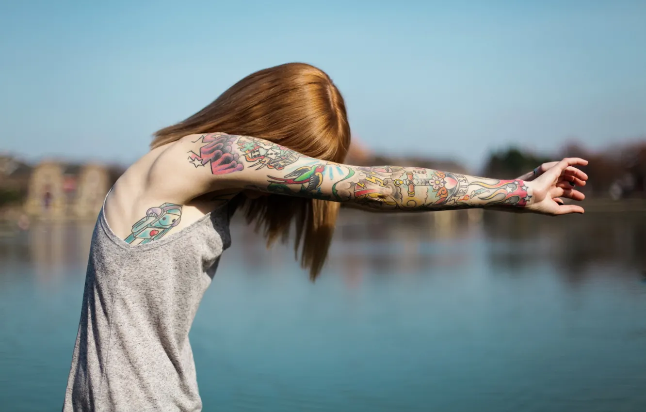 Photo wallpaper girl, background, tattoo