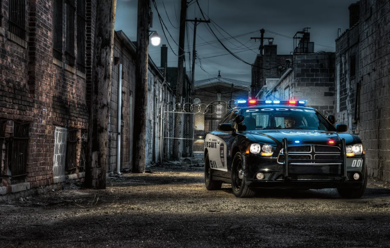 Photo wallpaper muscle, waiting for, dodge, police, charger, gateway, COP, pursuit
