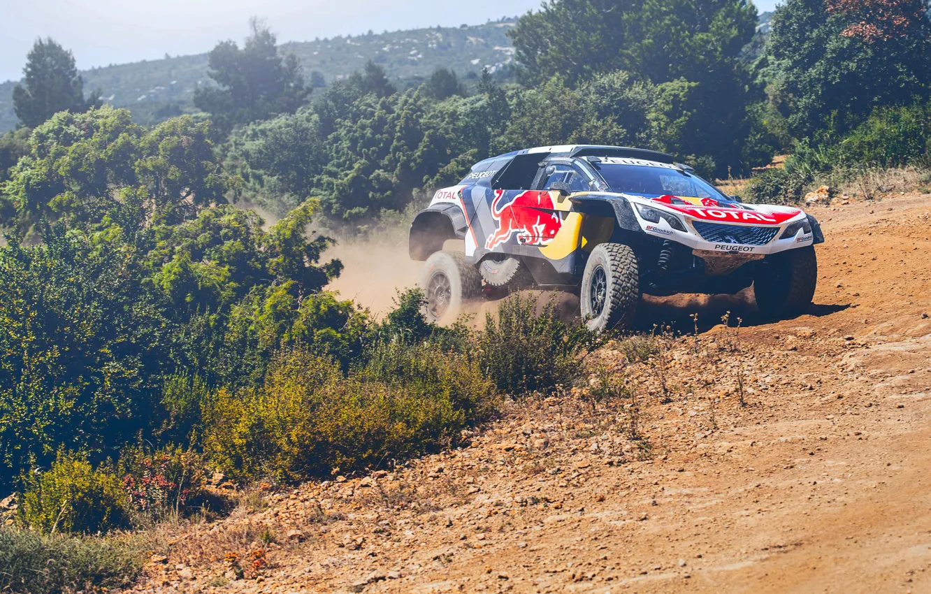 Photo wallpaper race, sport, lights, speed, turn, dirt, Skid, Peugeot