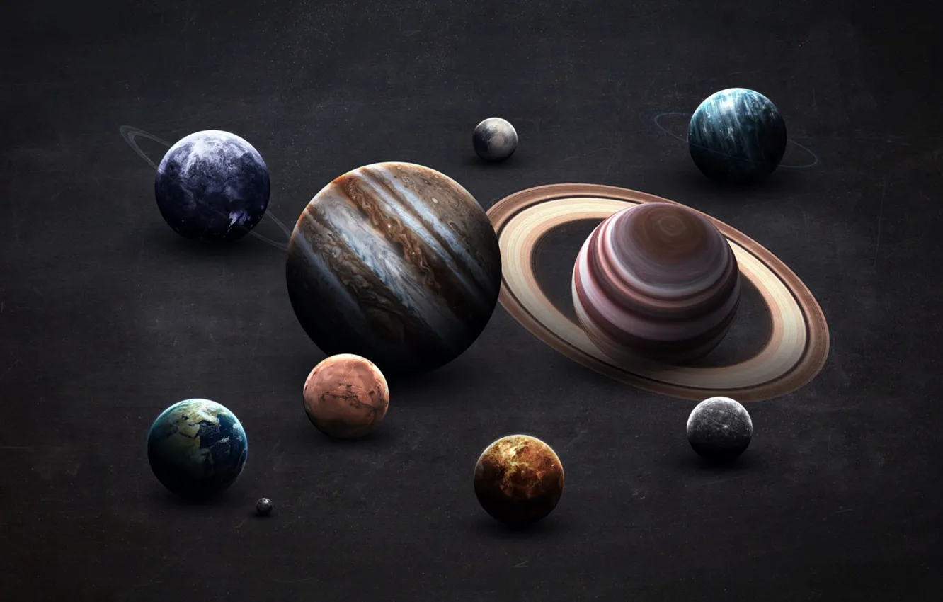 Photo wallpaper Saturn, The moon, Earth, Planet, Moon, Mars, Jupiter, Neptune