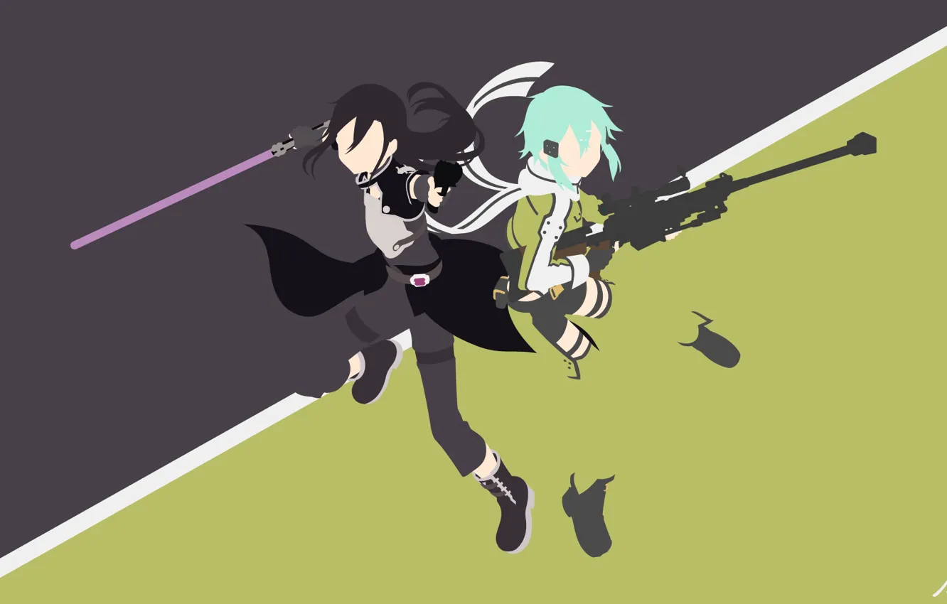 Photo wallpaper minimalism, sword art online, vector graphics, sword art online, kirito, sinon
