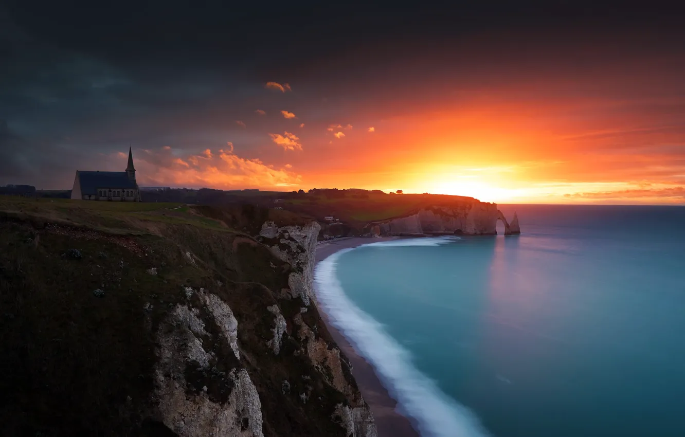 Photo wallpaper sea, shore, sunset