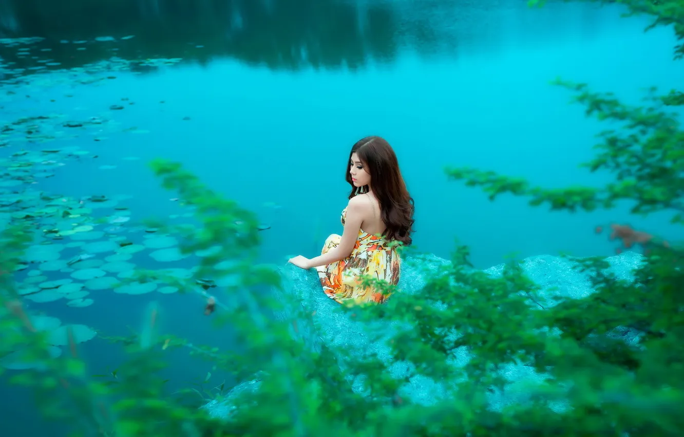 Photo wallpaper girl, background, Asian