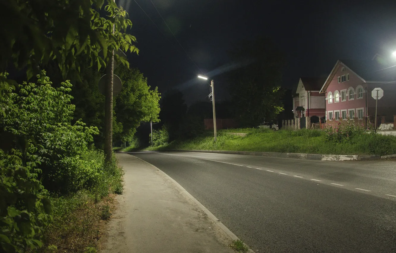 Photo wallpaper road, light, night, the city, the dark background, lantern