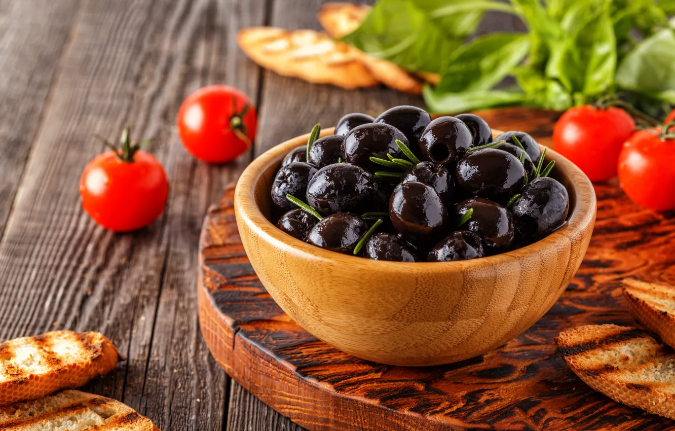 Photo wallpaper greens, tomatoes, olives