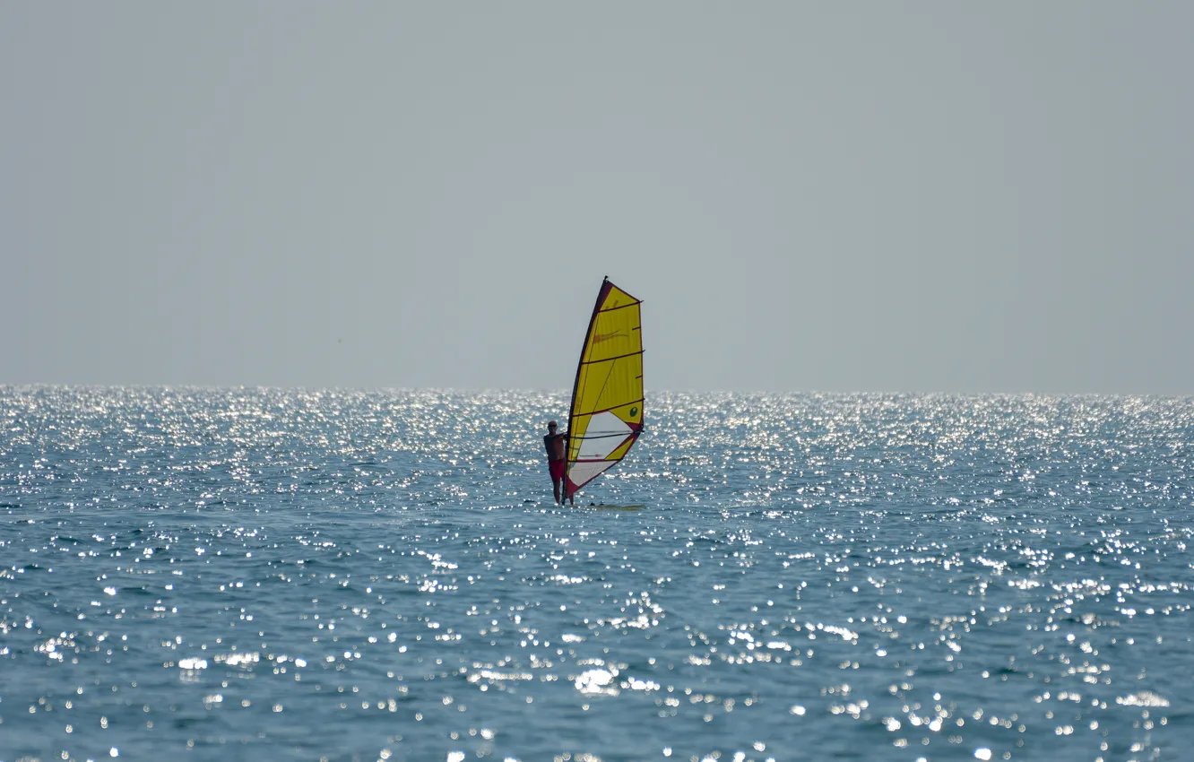 Photo wallpaper sea, horizon, sail, Windsurfing