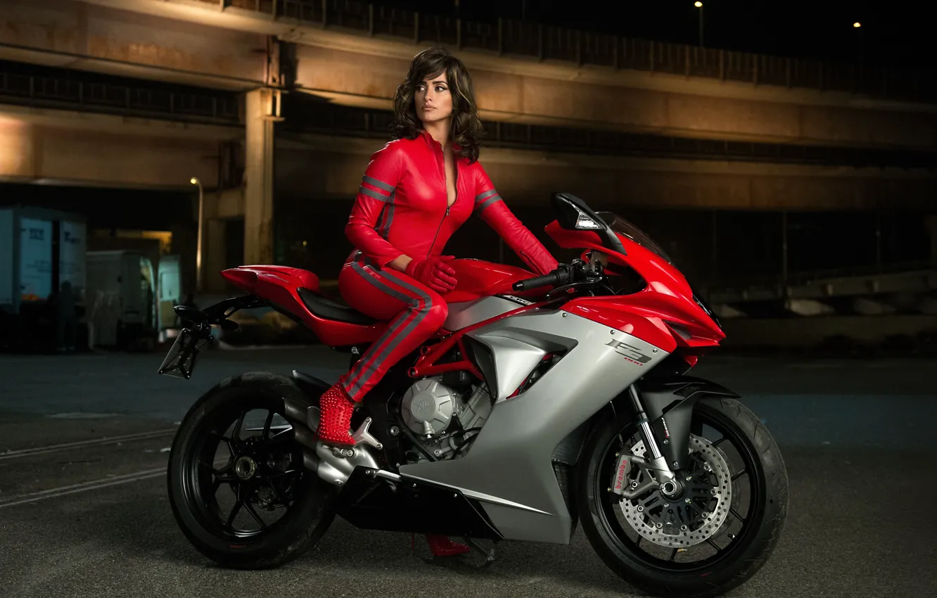 Photo wallpaper Penelope Cruz, motorcycle, Girls, MV Agusta, Motorbike, Bikes