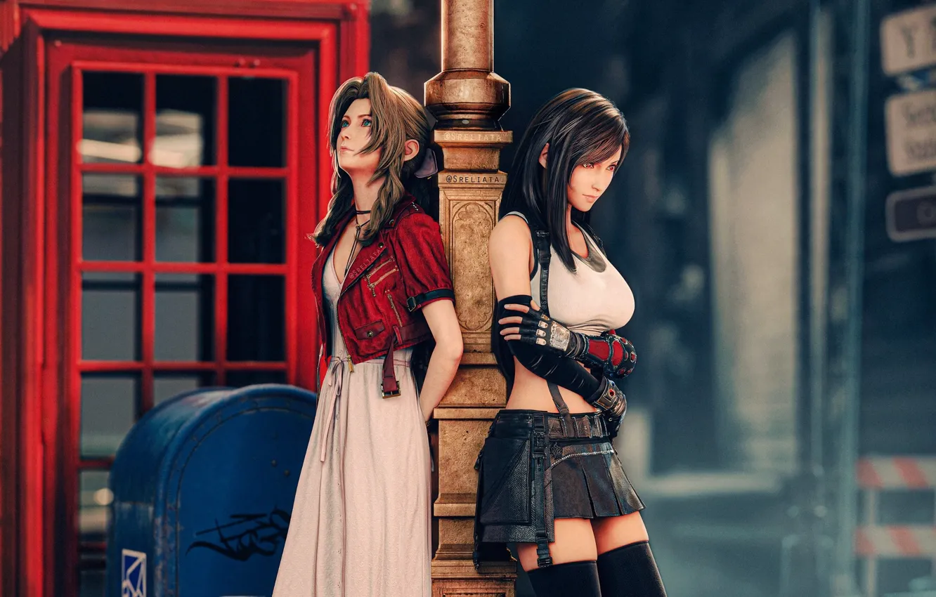 Photo wallpaper Final Fantasy, dress, black stockings, stockings, night, red eyes, street, women