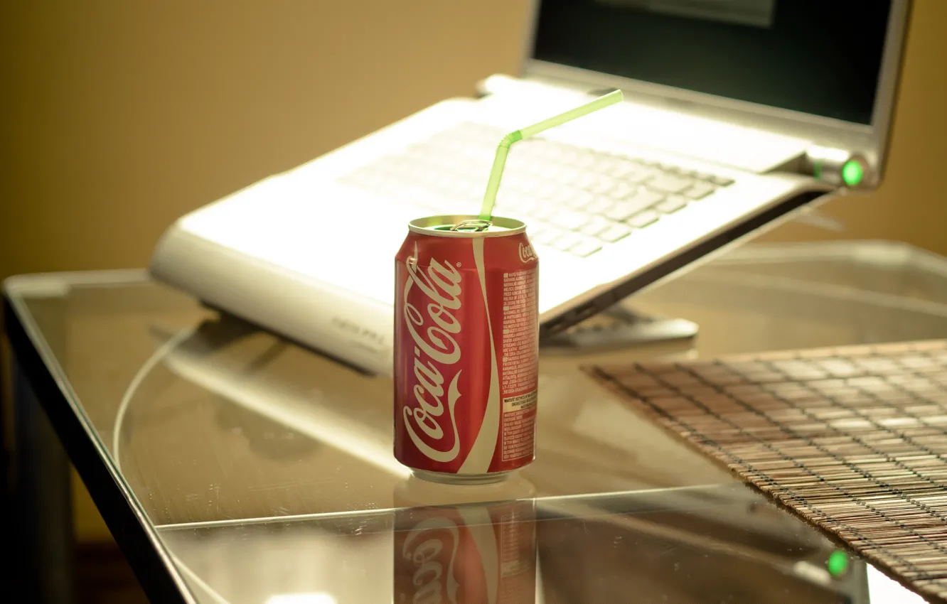 Photo wallpaper style, table, laptop, drink, coca-cola, style, notebook, Stelco