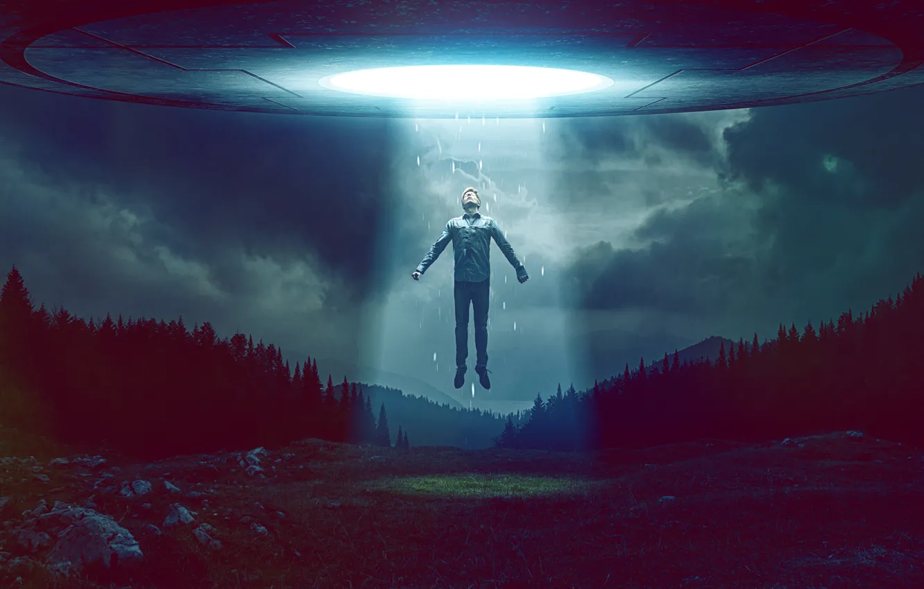 Photo wallpaper the sky, light, people, UFO, light, stranger, sky, alien