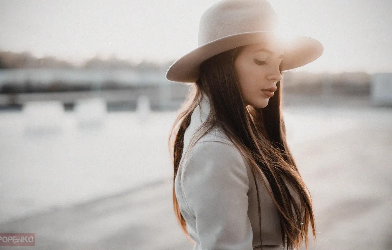 Photo wallpaper background, model, portrait, hat, makeup, hairstyle, brown hair, beauty