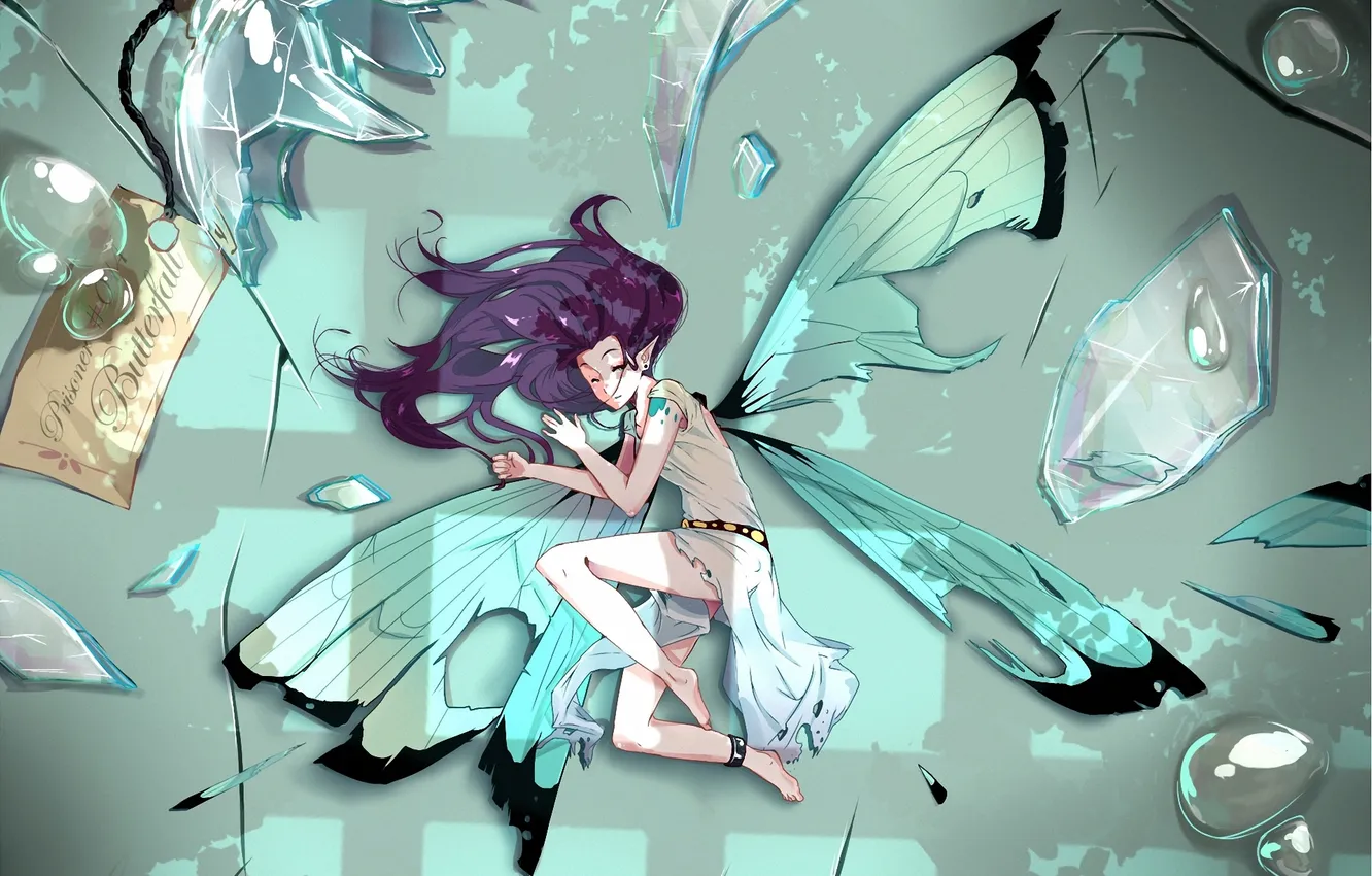 Photo wallpaper fragments, bottle, wings, art, flask, yumico. fairy