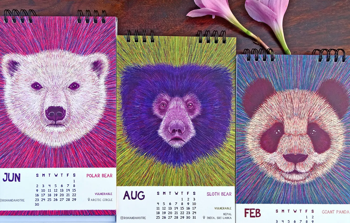 Photo wallpaper flower, table, calendars, CALENDAR 2019, LOSING WILDLIFE