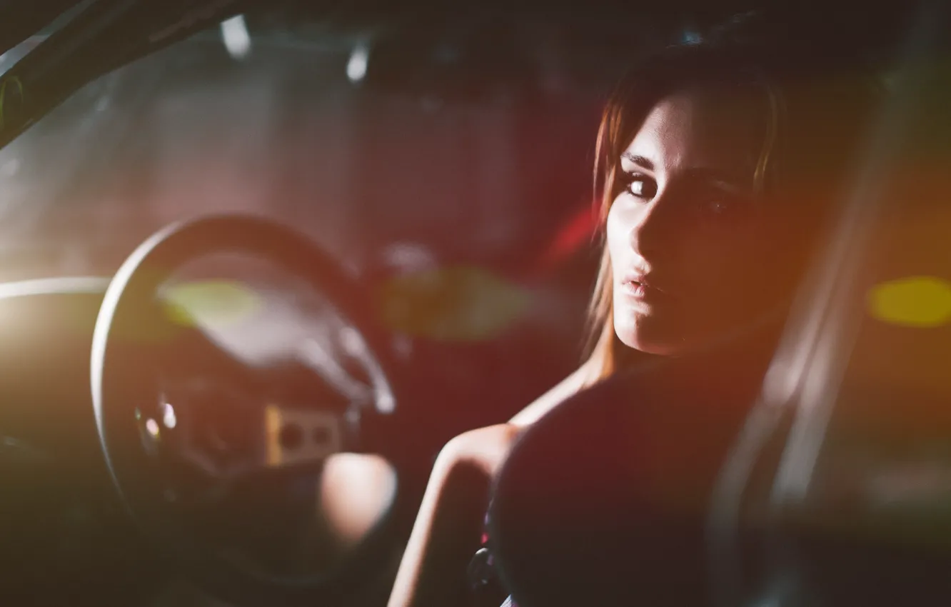 Photo wallpaper machine, auto, girl, face, the wheel, auto, Charles Siritho, Bradly M