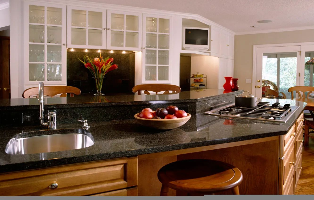 Photo wallpaper table, TV, window, Sink, kitchen, plate