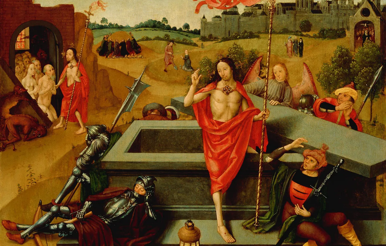 Photo wallpaper trees, oil, picture, mythology, Master of the Amsterdam, Dood van Maria, The Resurrection Of Christ