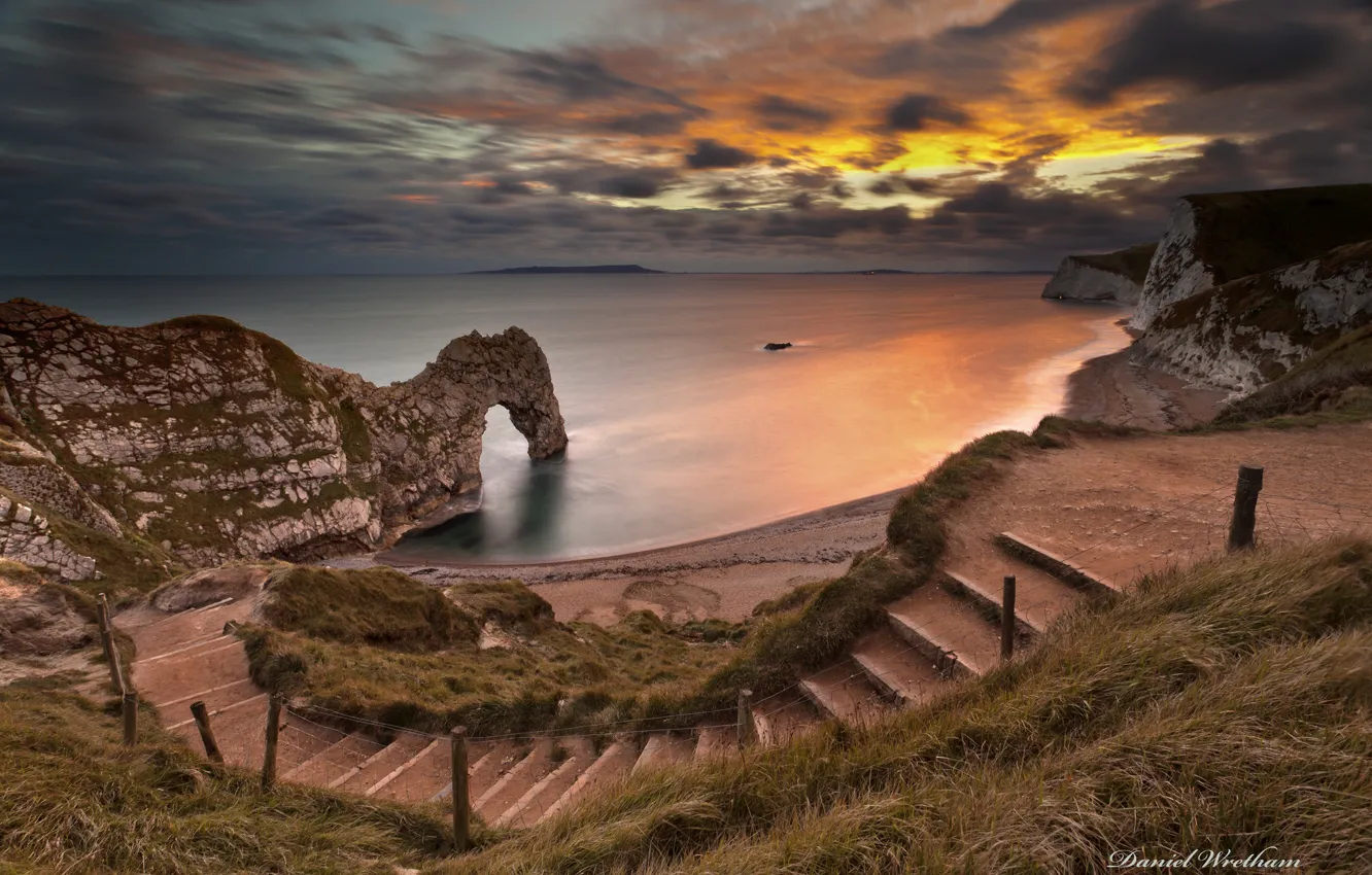Photo wallpaper sea, the sky, rocks, shore, arch