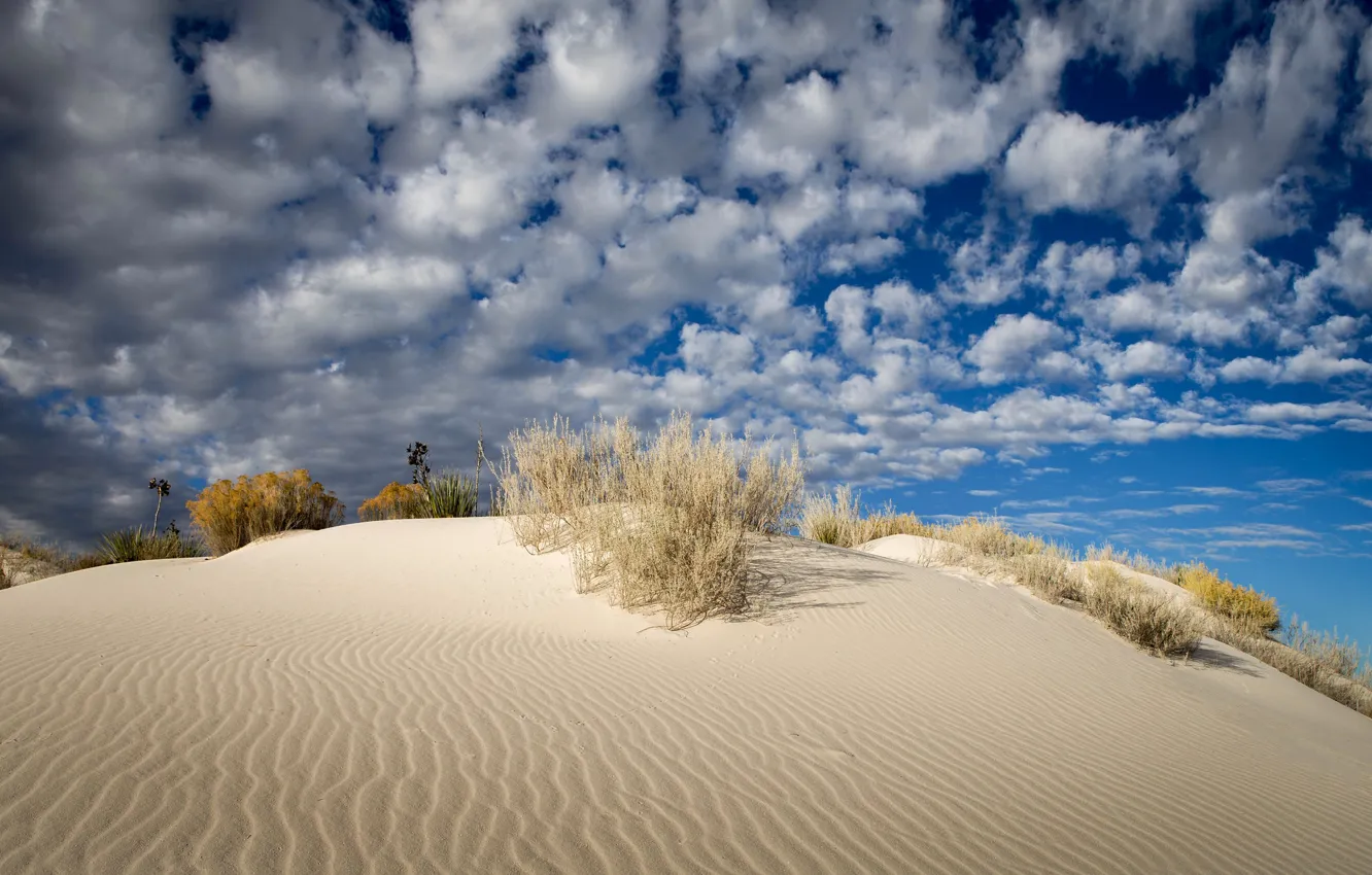 Photo wallpaper the sky, clouds, desert, USA, New Mexico, White Sands