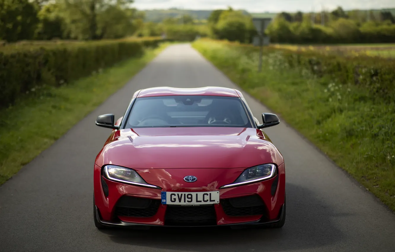 Photo wallpaper red, coupe, Toyota, front view, Supra, the fifth generation, mk5, double
