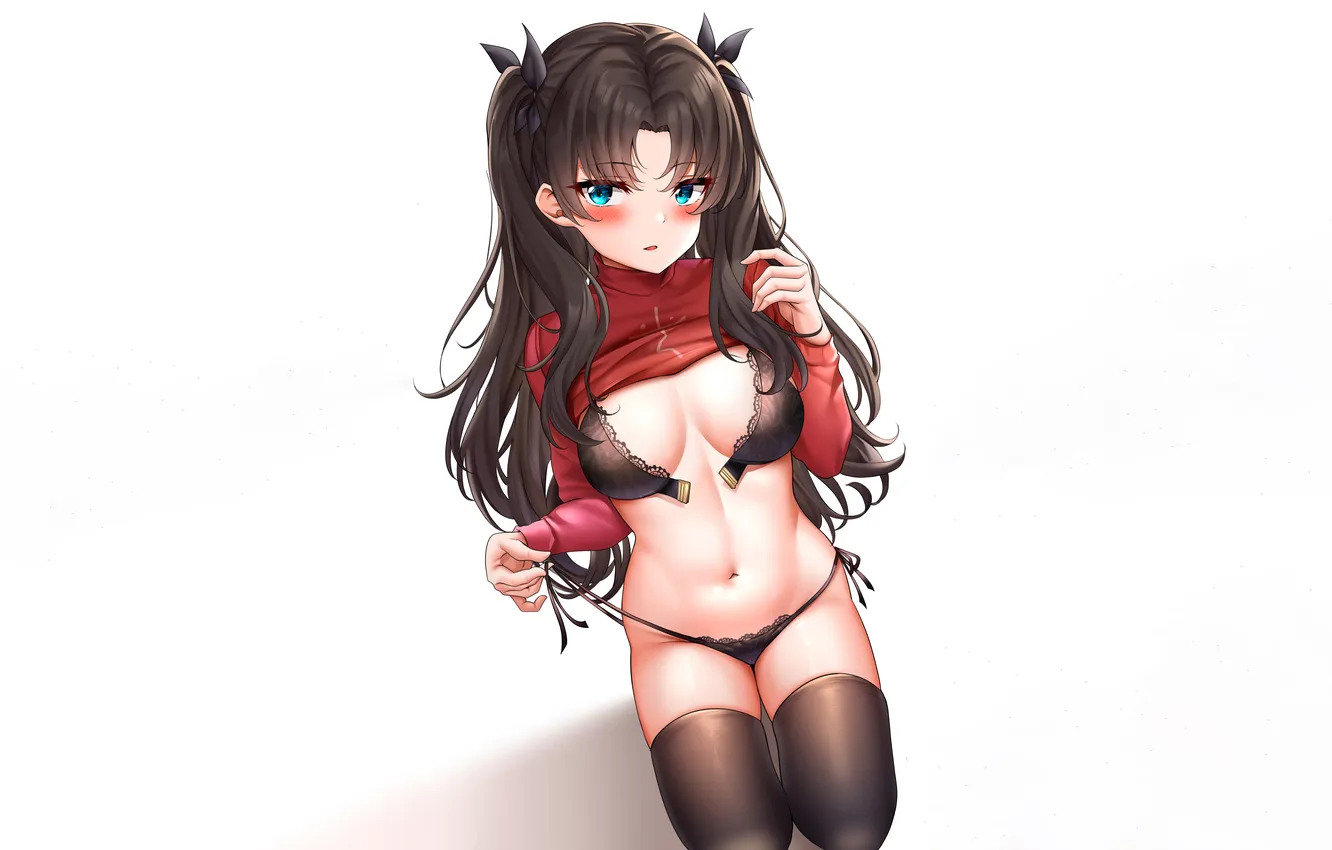 Photo wallpaper girl, sexy, lingerie, bra, Fate Stay Night, cleavage, panties, thighhighs