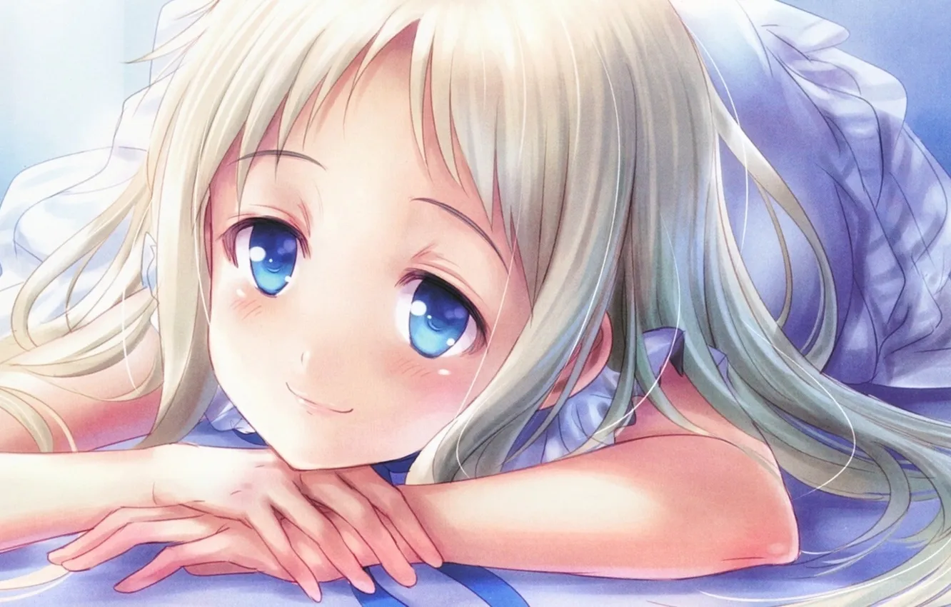 Photo wallpaper girl, smile, calm, lies, art, Honma Meiko, goto p, Unprecedented Flower