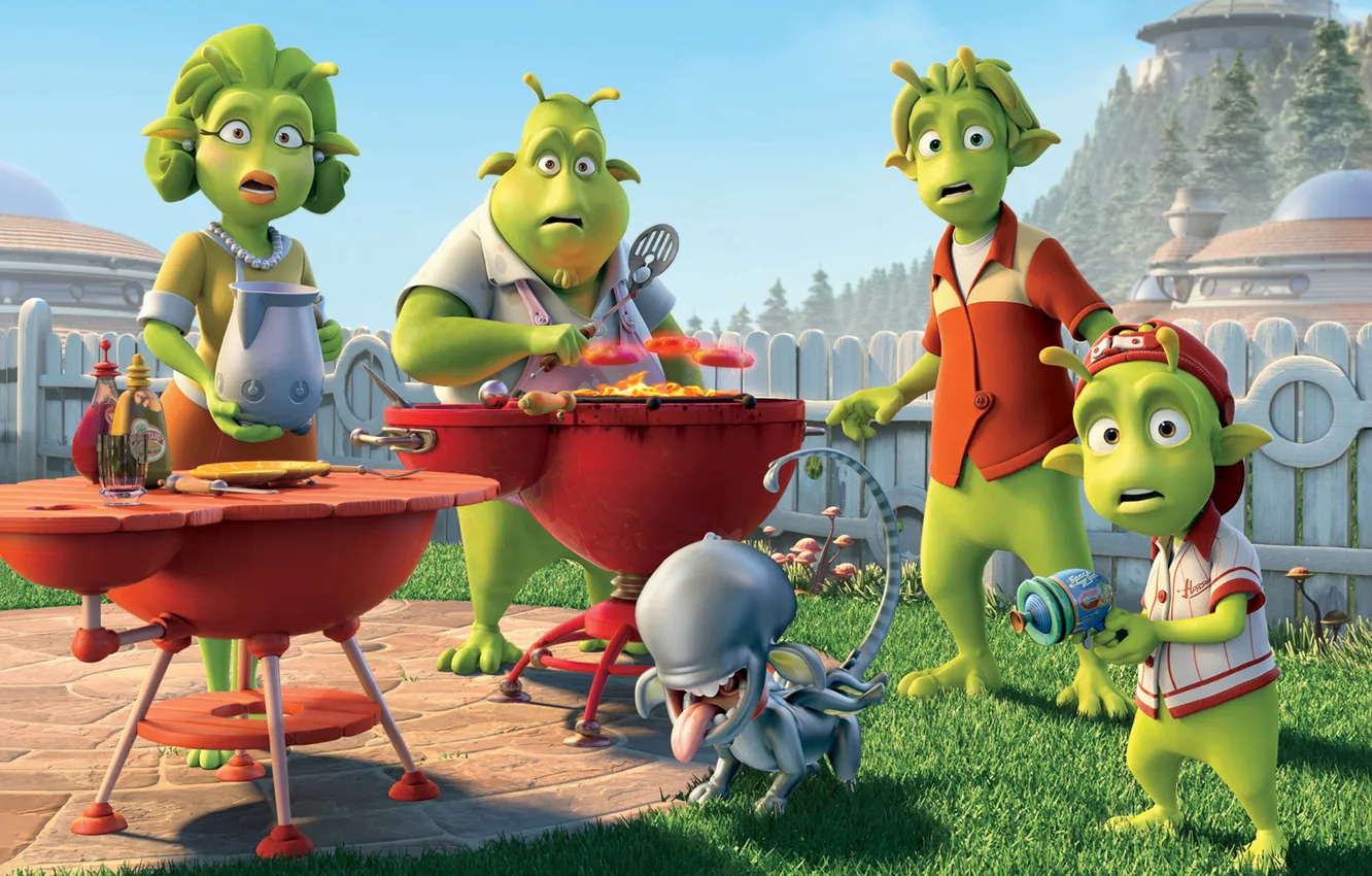 Photo wallpaper alien, alien, grill, Planet 51, little green men, the dog alien, Planet 51