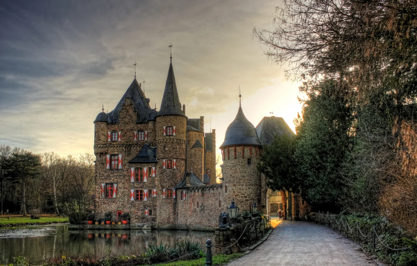 Photo wallpaper lake, castle, tower