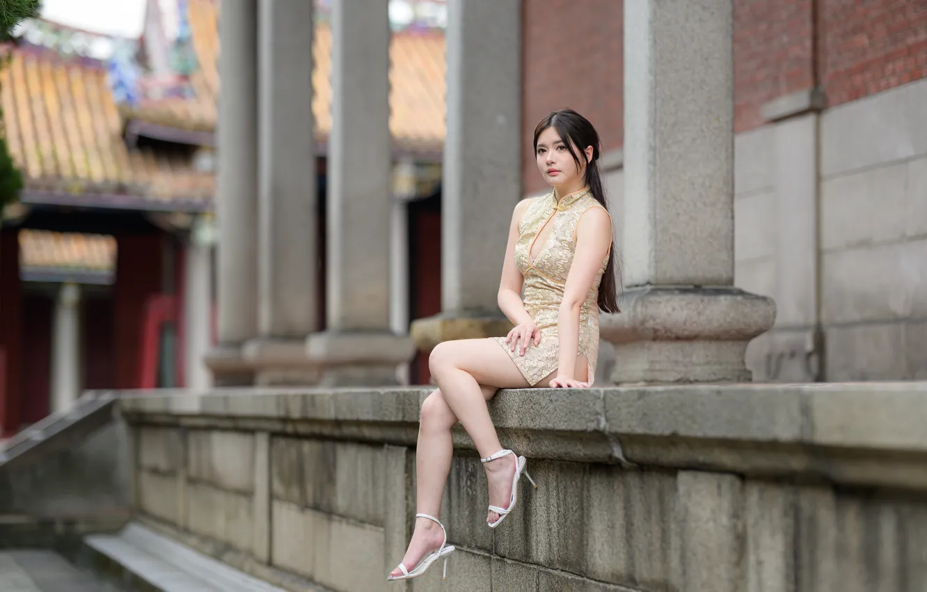 Photo wallpaper girl, legs, Asian, bokeh
