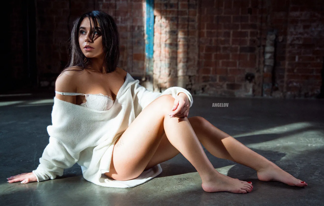 Photo wallpaper chest, look, pose, feet, on the floor, Sabina, Eugene Angels