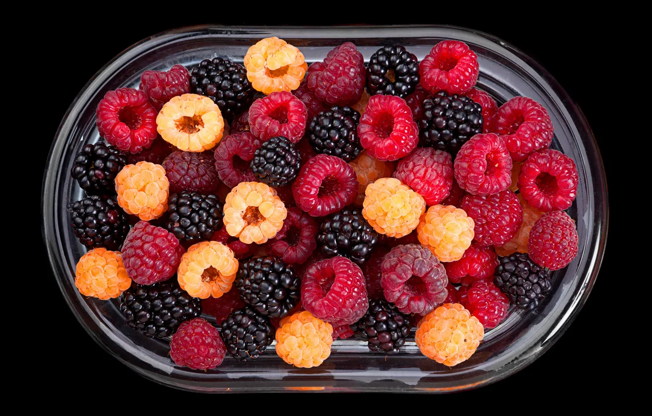 Photo wallpaper berries, raspberry, bowl, fresh, BlackBerry, berries, raspberry