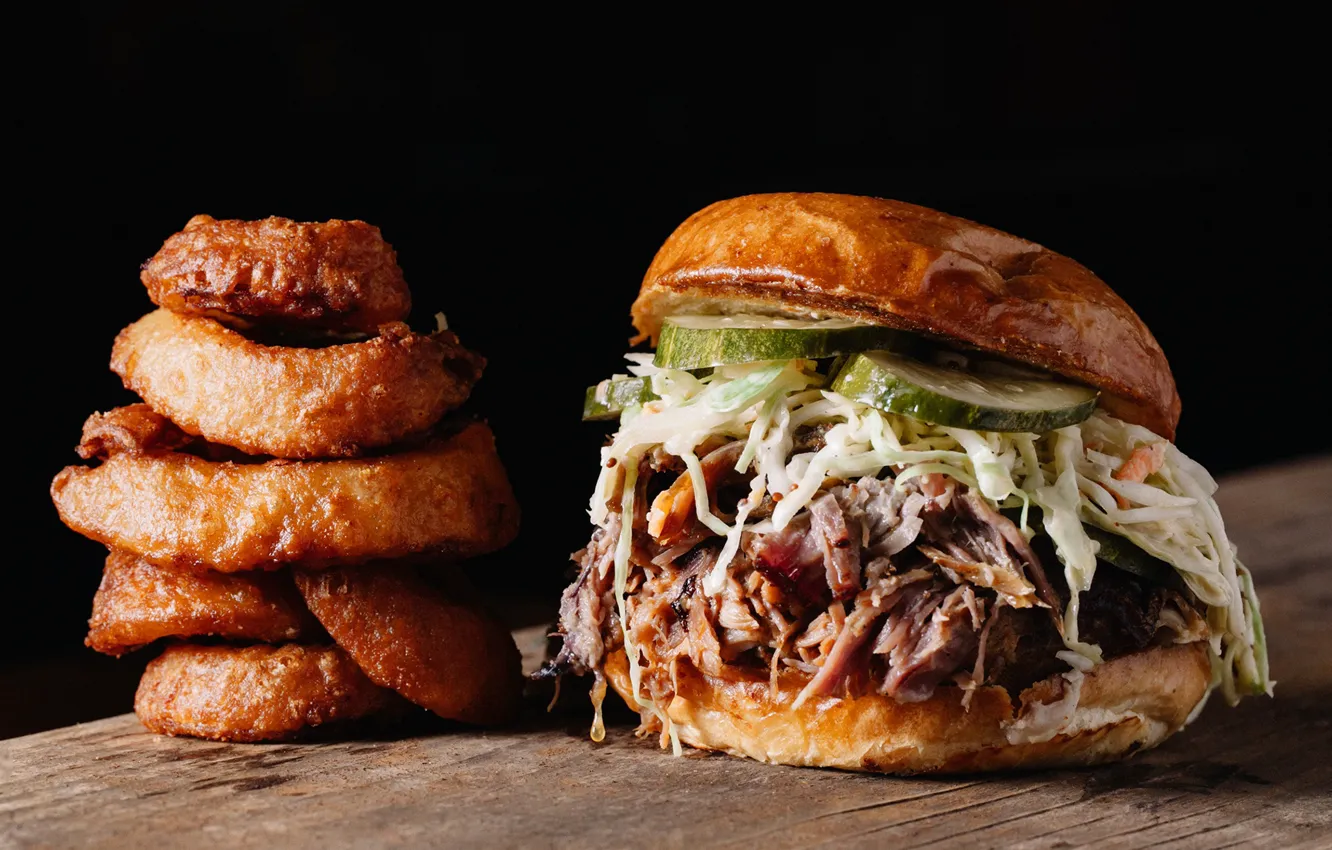 Photo wallpaper meat, hamburger, cucumbers, buns