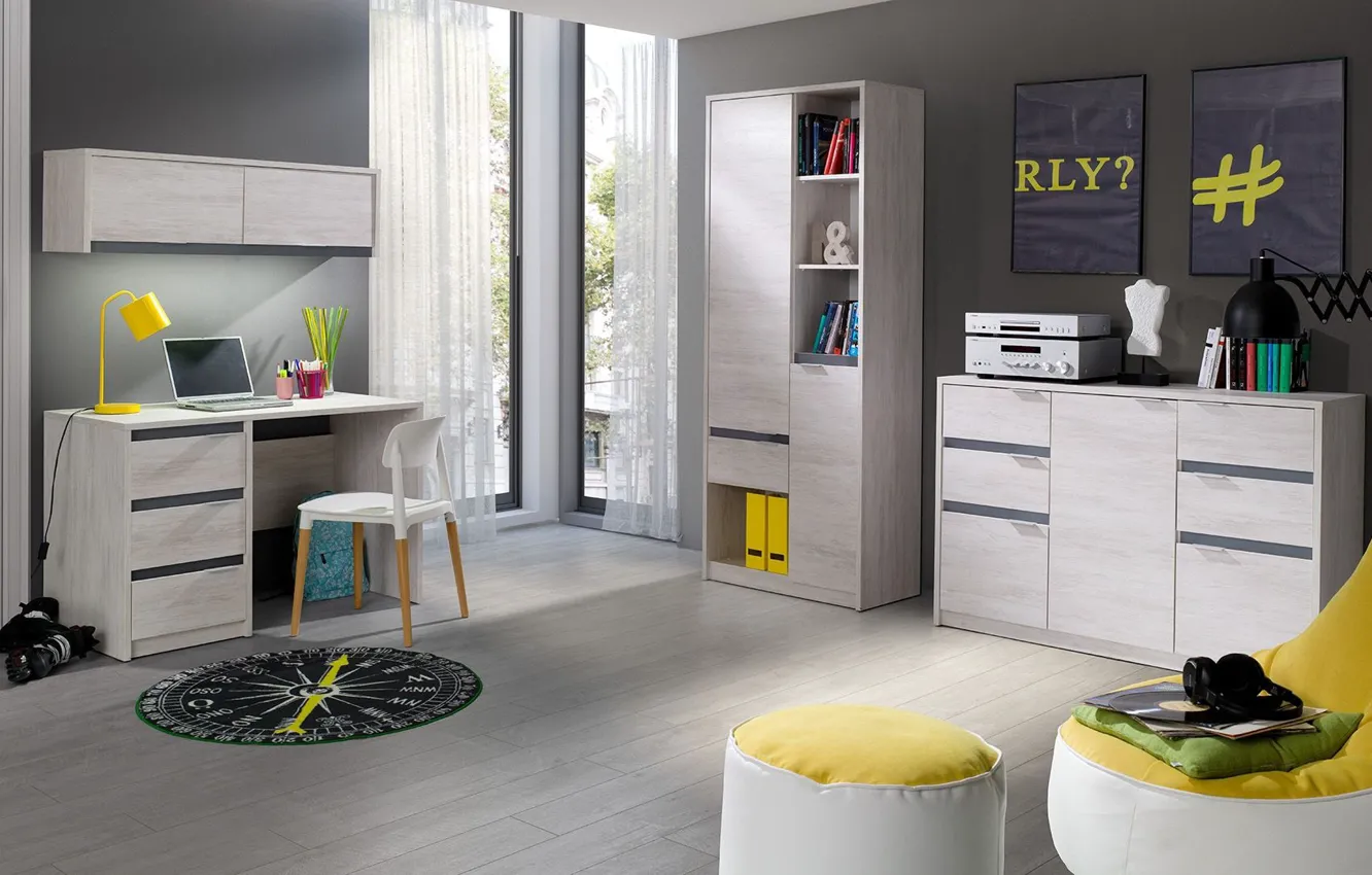 Photo wallpaper design, style, interior, Desk, the room of the student