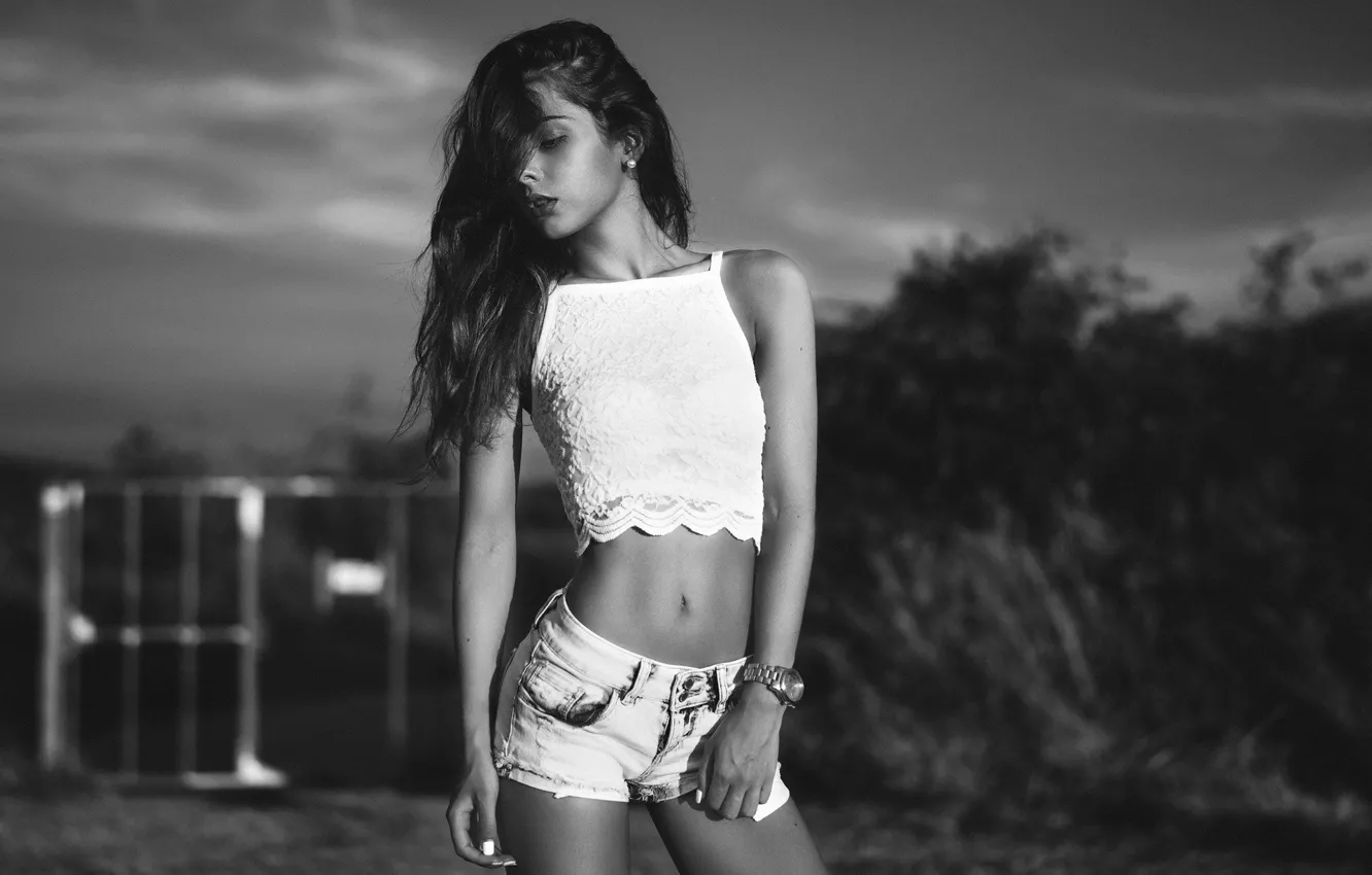 Photo wallpaper the sun, sexy, model, shorts, portrait, makeup, Mike, figure