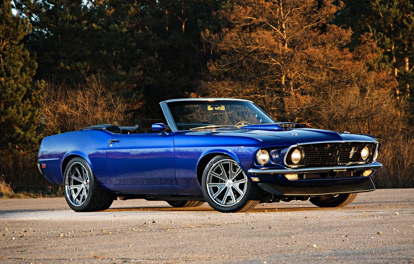 Photo wallpaper Mustang, Ford, Ford Mustang, Blue, Convertible, Muscle classic