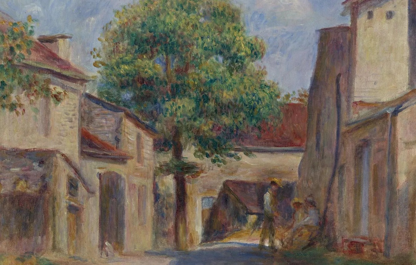 Photo wallpaper landscape, house, picture, Pierre Auguste Renoir, Pierre Auguste Renoir, Backyard Farm in essua