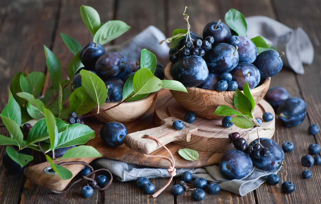 Photo wallpaper berries, plum, blueberries, Aronia