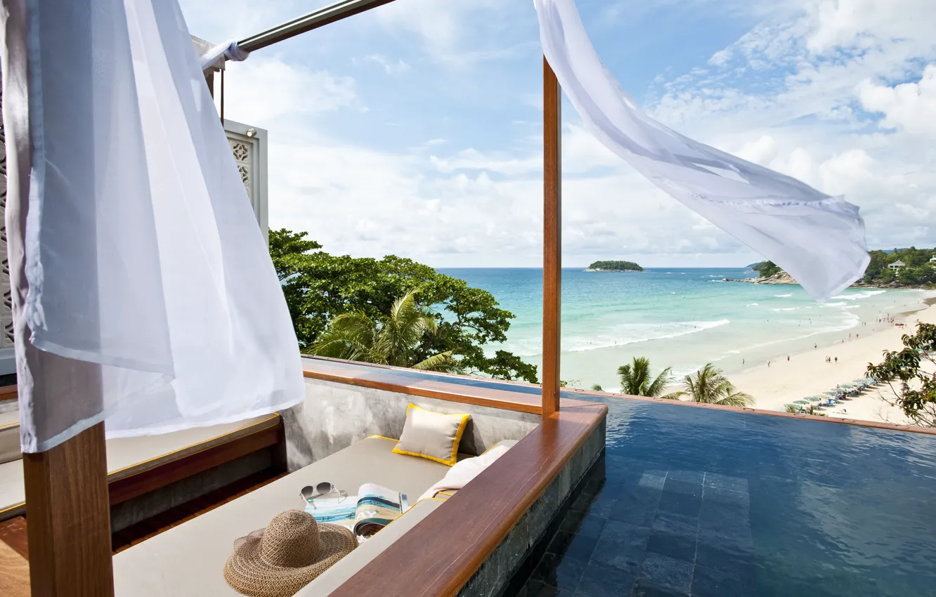 Photo wallpaper sand, sea, beach, the sky, clouds, nature, style, pool